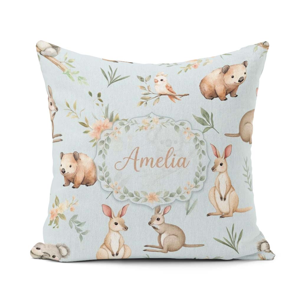 Custom Name Woodland Animals Koala Kangaroo Bear Floral Seamless Square Filled Cushion Throw Pillow Sofa Bed Home Decor Zip Washable UK Made