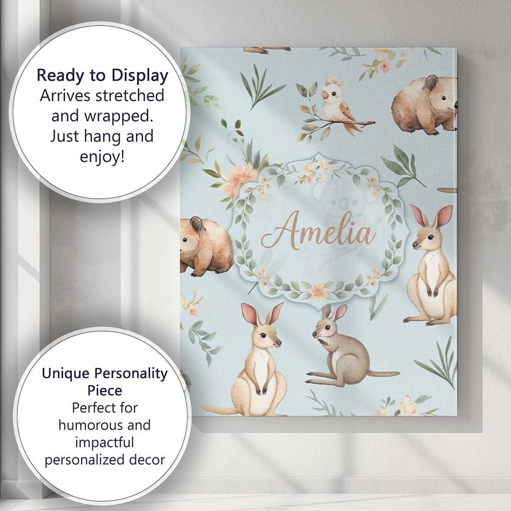 Personalised Name Woodland Animals Koala Custom Unique Gift Idea Elegant Feature Canvas Wall Art Print Decor Picture Ready to Hang