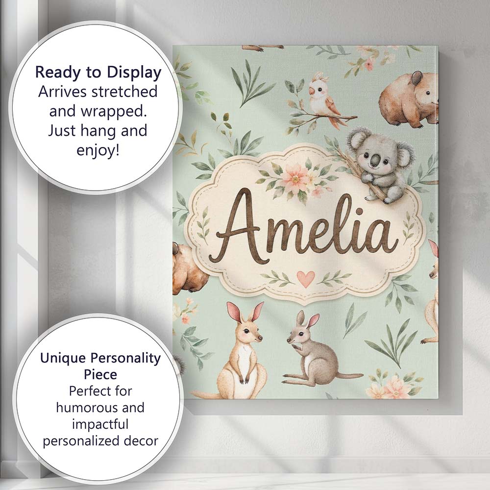 Personalised Name Woodland Animals Koala Custom Unique Gift Idea Elegant Feature Canvas Wall Art Print Decor Picture Ready to Hang