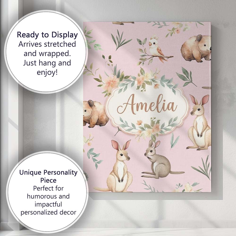 Personalised Name Woodland Animals Koala Custom Unique Gift Idea Elegant Feature Canvas Wall Art Print Decor Picture Ready to Hang