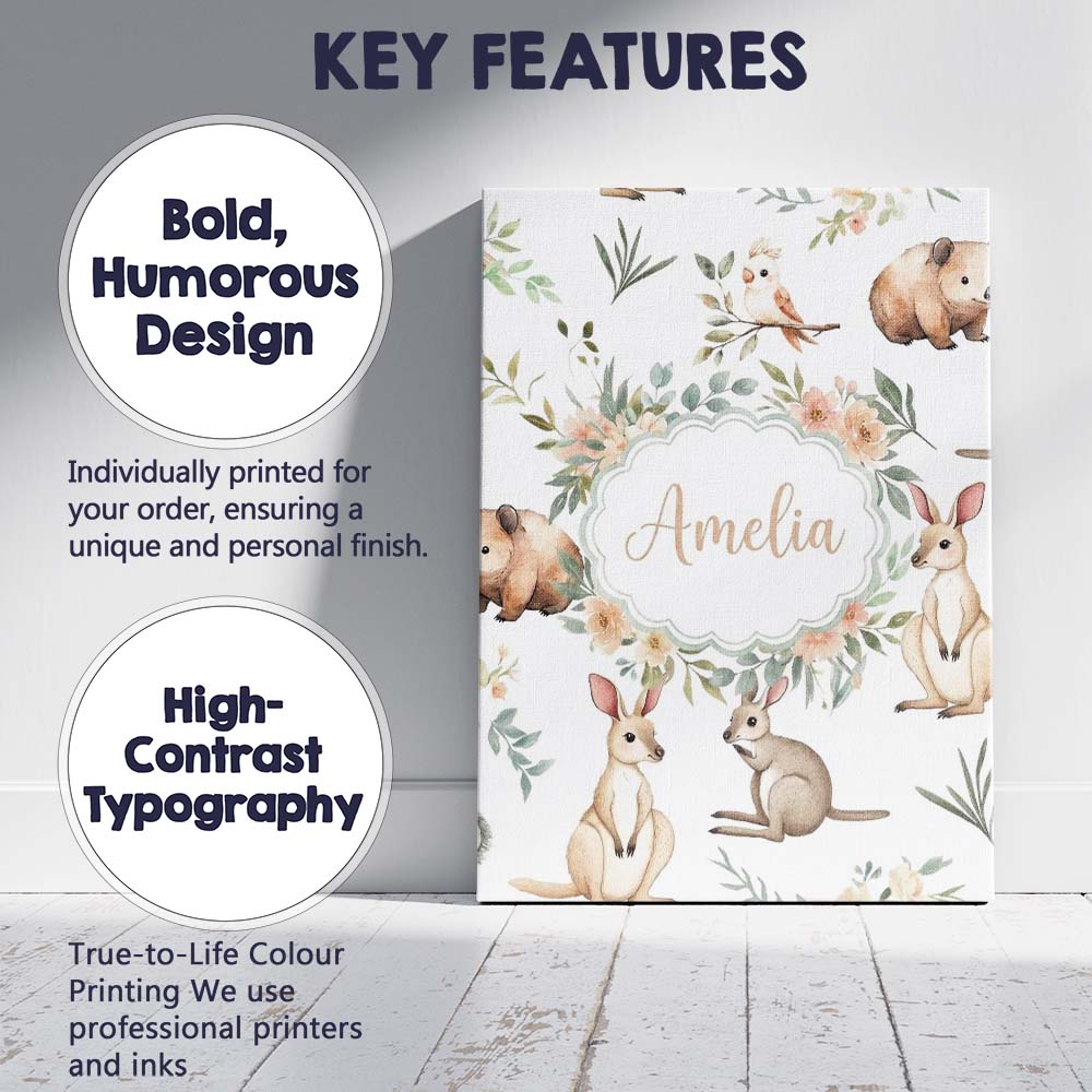 Personalised Name Woodland Animals Koala Custom Unique Gift Idea Elegant Feature Canvas Wall Art Print Decor Picture Ready to Hang
