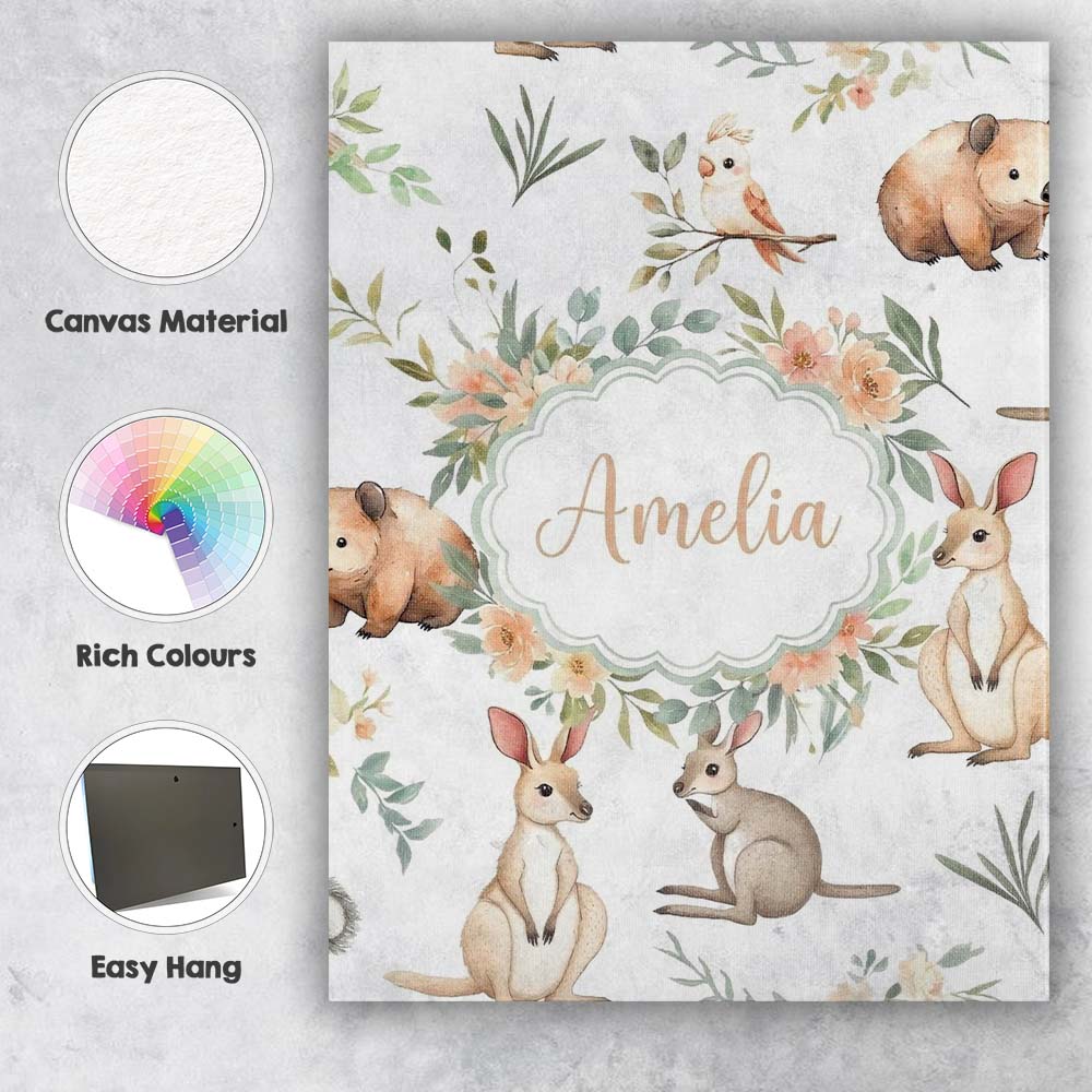 Personalised Name Woodland Animals Koala Custom Unique Gift Idea Elegant Feature Canvas Wall Art Print Decor Picture Ready to Hang