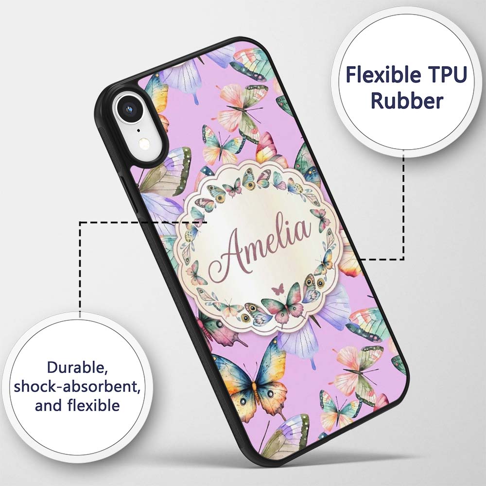 Colorful Watercolor Butterflies on Printed Design Custom Name Protective Phone Case Mobile Cover Durable Everyday Smartphone Shock Resistant