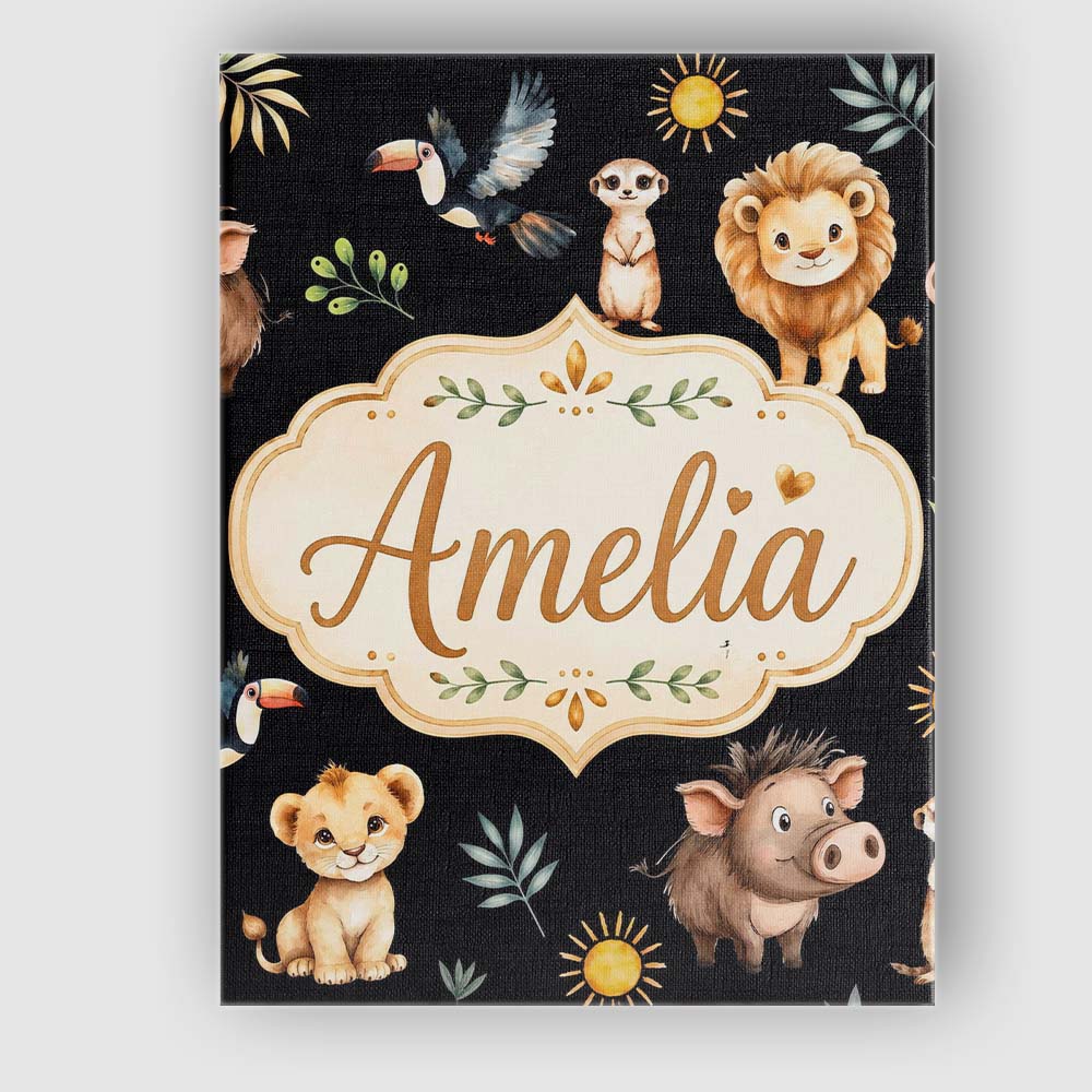 Personalised Name Jungle Animals Lion Custom Modern Room Accent Creative Decorator Style Canvas Wall Art Print Decor Picture Ready to Hang