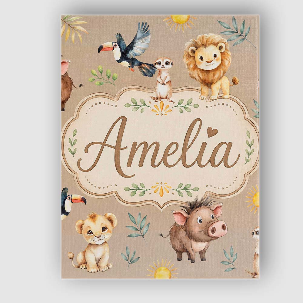 Personalised Name Jungle Animals Lion Custom Modern Room Accent Creative Decorator Style Canvas Wall Art Print Decor Picture Ready to Hang