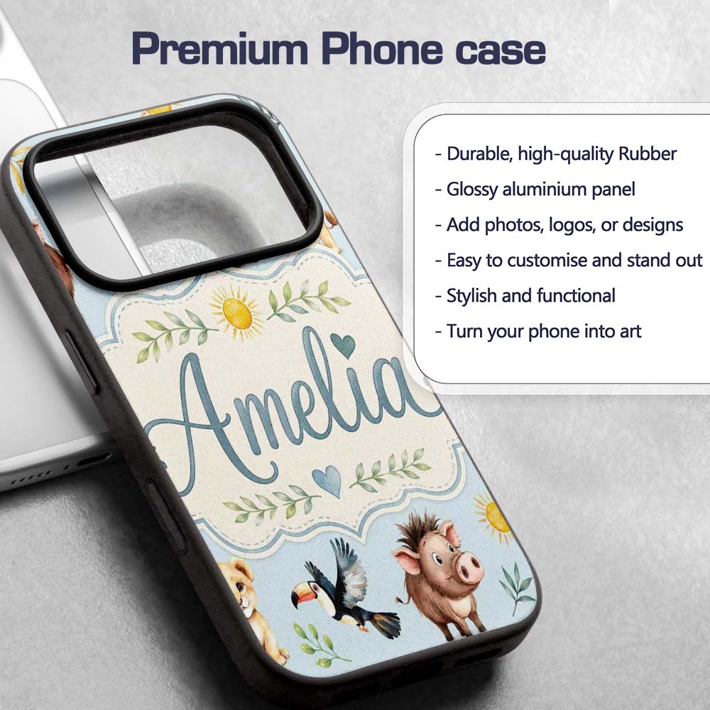 Jungle Animals Lion Meerkat Toucan Boar on Soft Custom Name Protective Phone Case Mobile Cover Durable Everyday Smartphone Shock Resistant