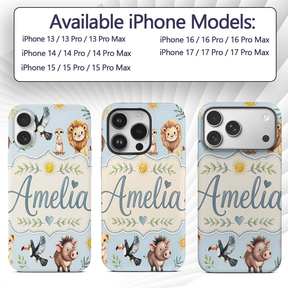 Jungle Animals Lion Meerkat Toucan Boar on Soft Custom Name Protective Phone Case Mobile Cover Durable Everyday Smartphone Shock Resistant