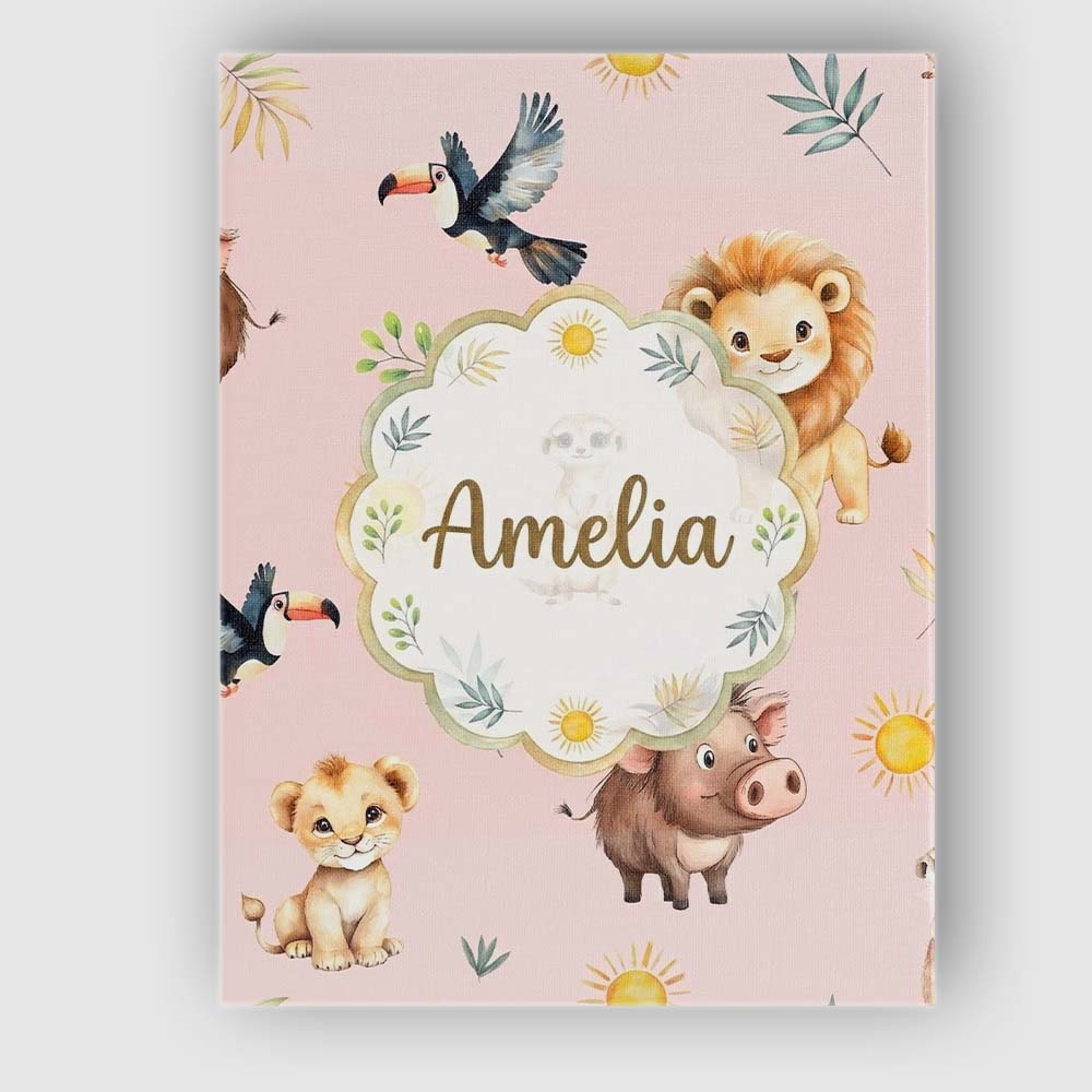 Personalised Name Jungle Animals Lion Custom Modern Room Accent Creative Decorator Style Canvas Wall Art Print Decor Picture Ready to Hang