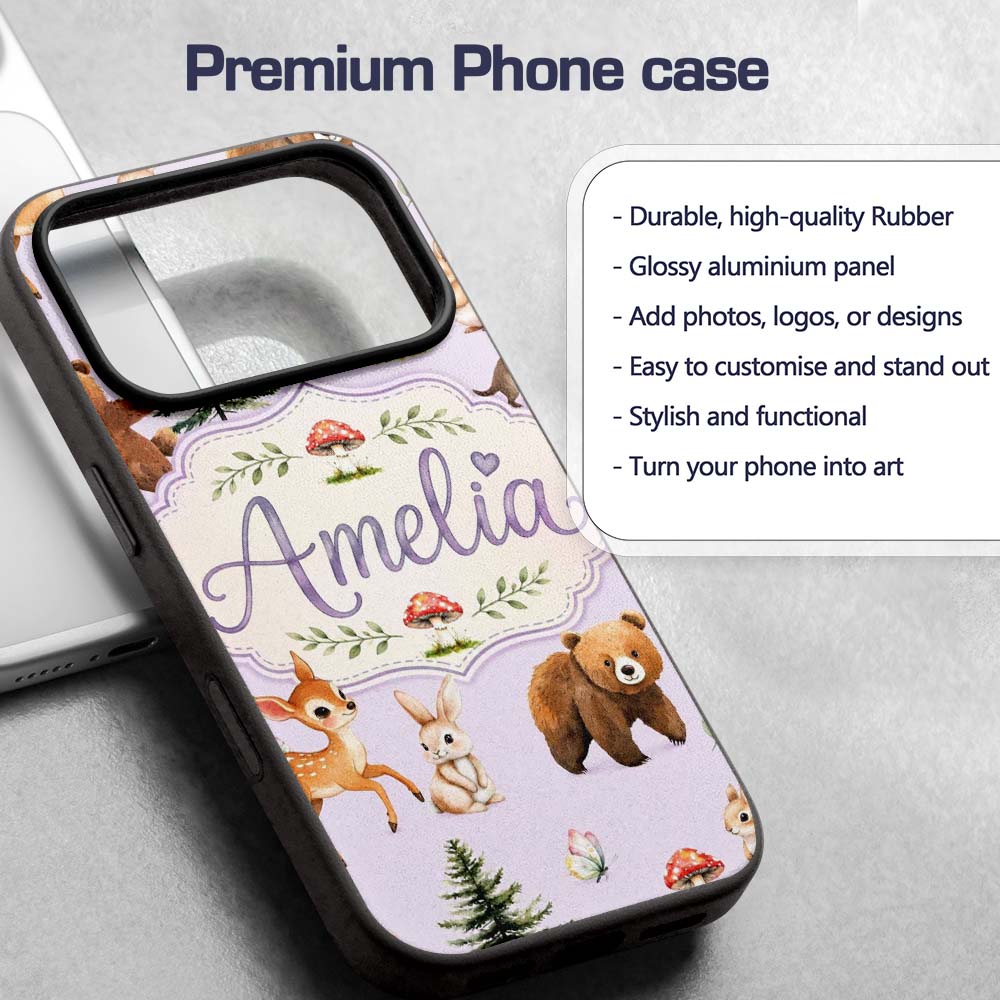 Forest Animals Bear Bunny Squirrel Trees on Soft Custom Name Protective Phone Case Mobile Cover Durable Everyday Smartphone Shock Resistant