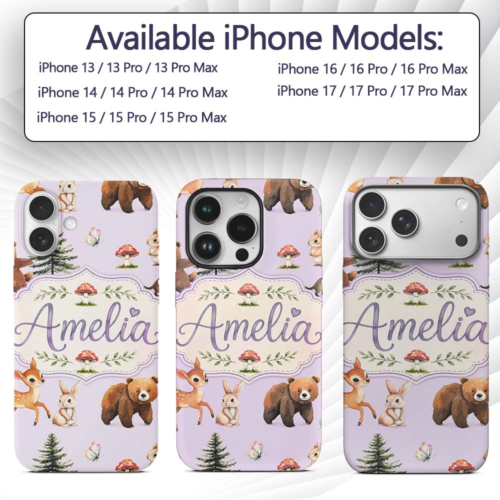 Forest Animals Bear Bunny Squirrel Trees on Soft Custom Name Protective Phone Case Mobile Cover Durable Everyday Smartphone Shock Resistant