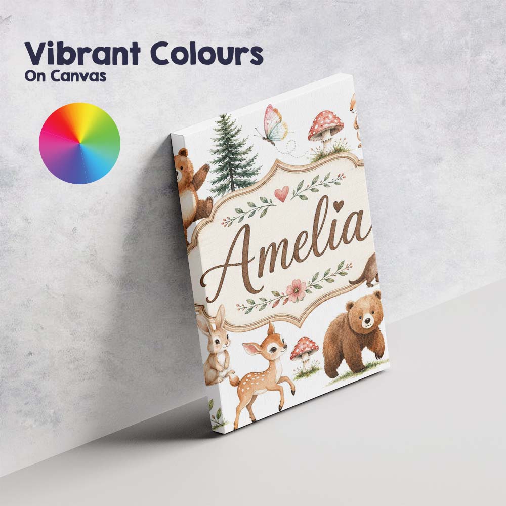 Personalised Name Forest Animals Bear Deer Custom Unique Gift Idea Elegant Feature Canvas Wall Art Print Decor Picture Ready to Hang