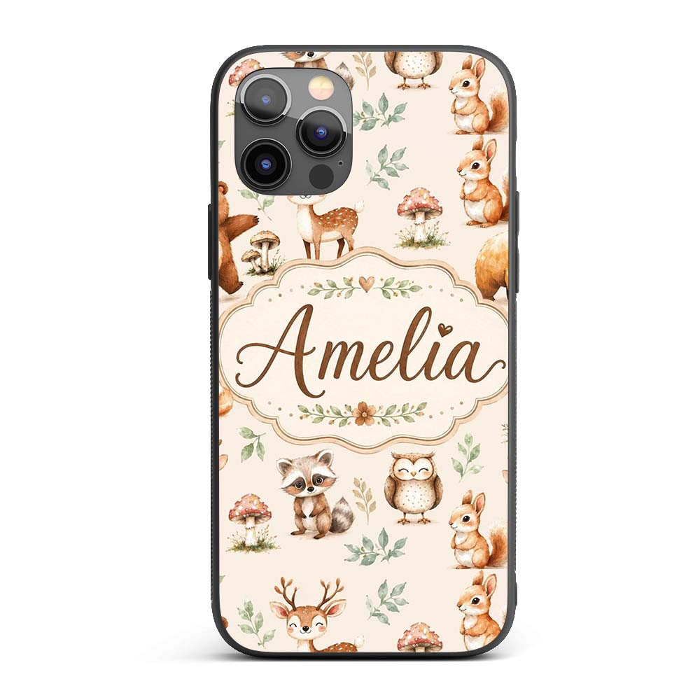 Forest Animals Bear Deer Fox Owl Printed Design Custom Name Protective Phone Case Mobile Cover Durable Everyday Smartphone Shock Resistant