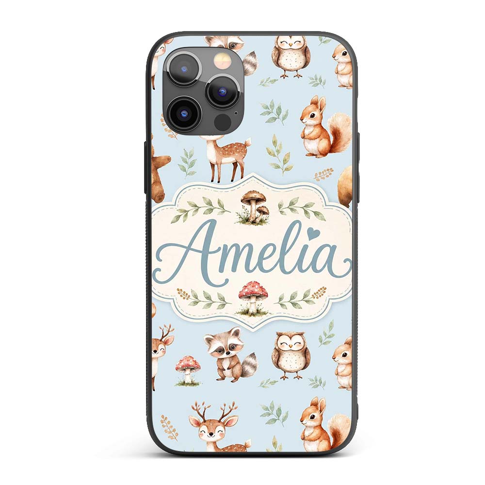Forest Animals Bear Deer Fox Owl Raccoon on Soft Custom Name Protective Phone Case Mobile Cover Durable Everyday Smartphone Shock Resistant