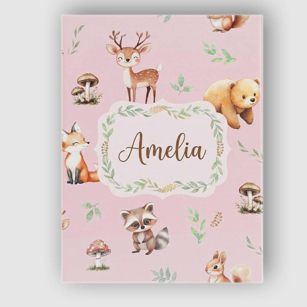 Personalised Name Forest Animals Bear Deer Custom Unique Gift Idea Elegant Feature Canvas Wall Art Print Decor Picture Ready to Hang