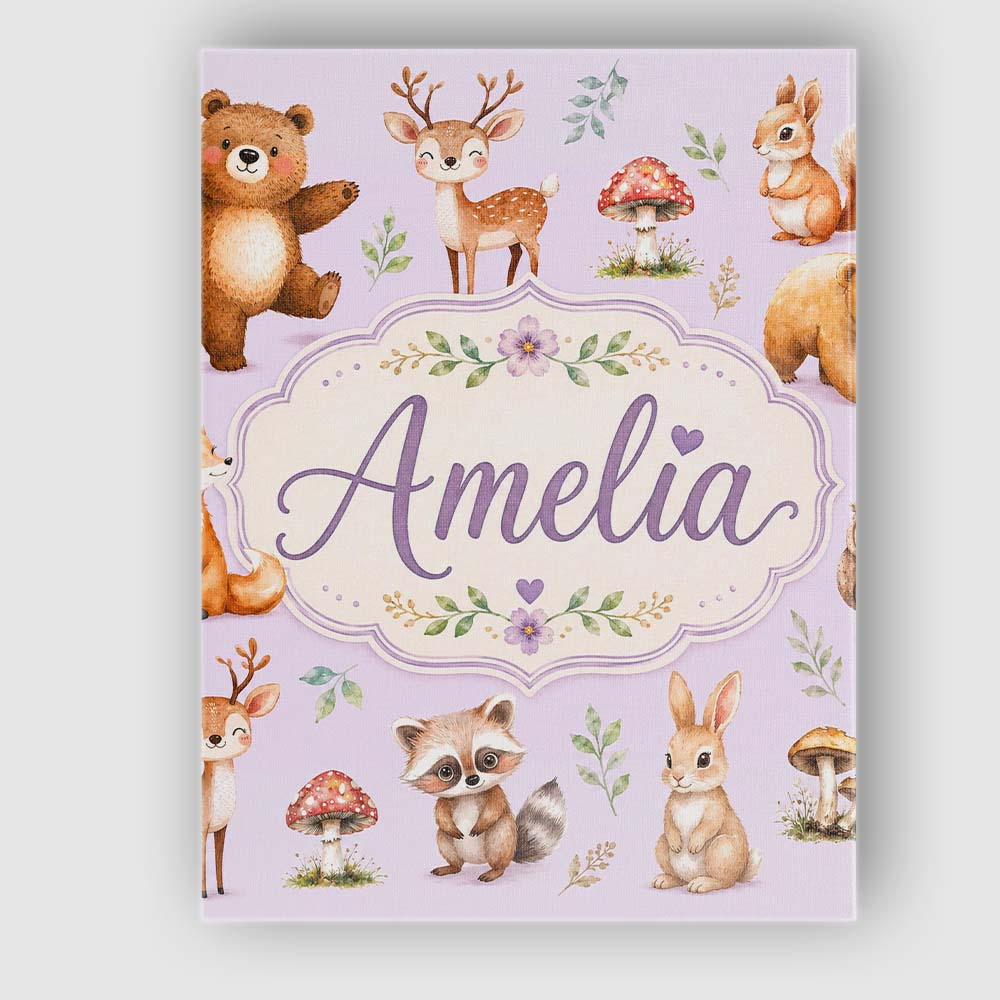 Personalised Name Forest Animals Deer Bear Custom Unique Gift Idea Elegant Feature Canvas Wall Art Print Decor Picture Ready to Hang