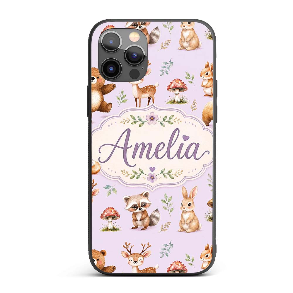 Forest Animals Deer Bear Fox Owl Raccoon on Soft Custom Name Protective Phone Case Mobile Cover Durable Everyday Smartphone Shock Resistant
