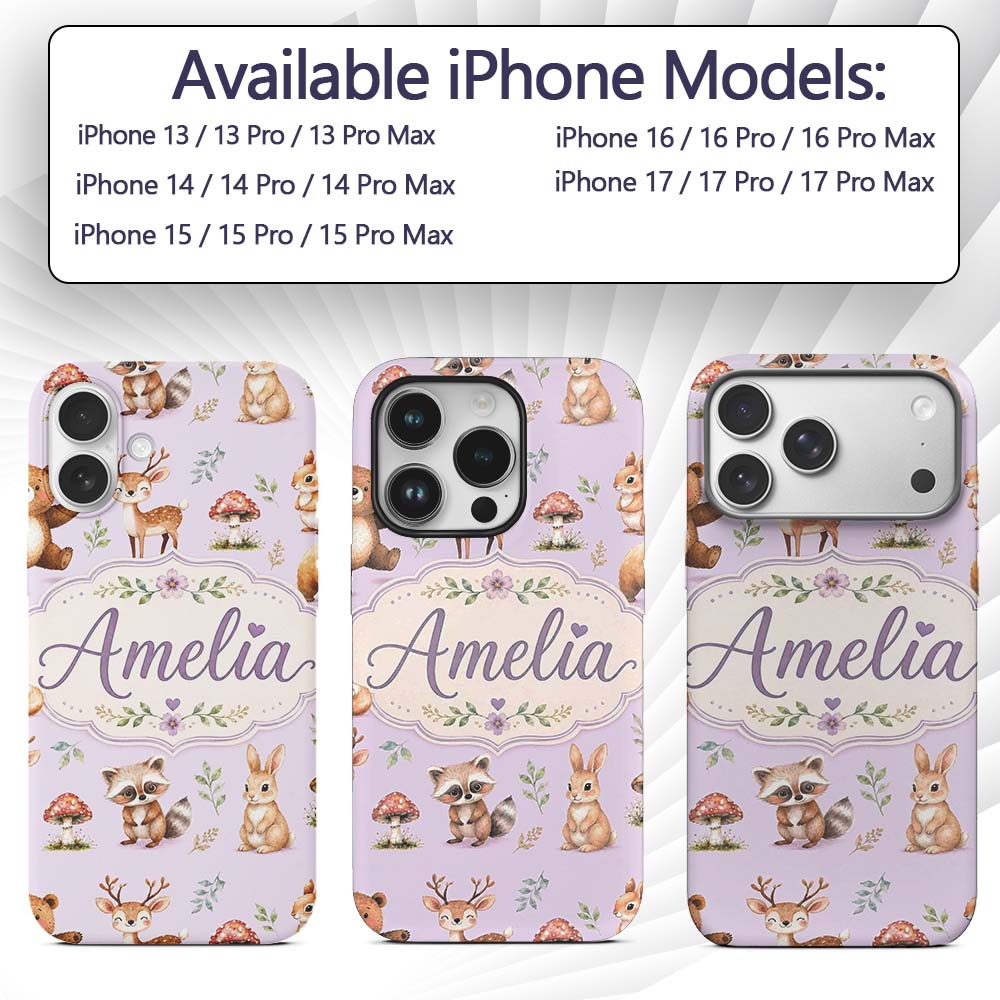 Forest Animals Deer Bear Fox Owl Raccoon on Soft Custom Name Protective Phone Case Mobile Cover Durable Everyday Smartphone Shock Resistant