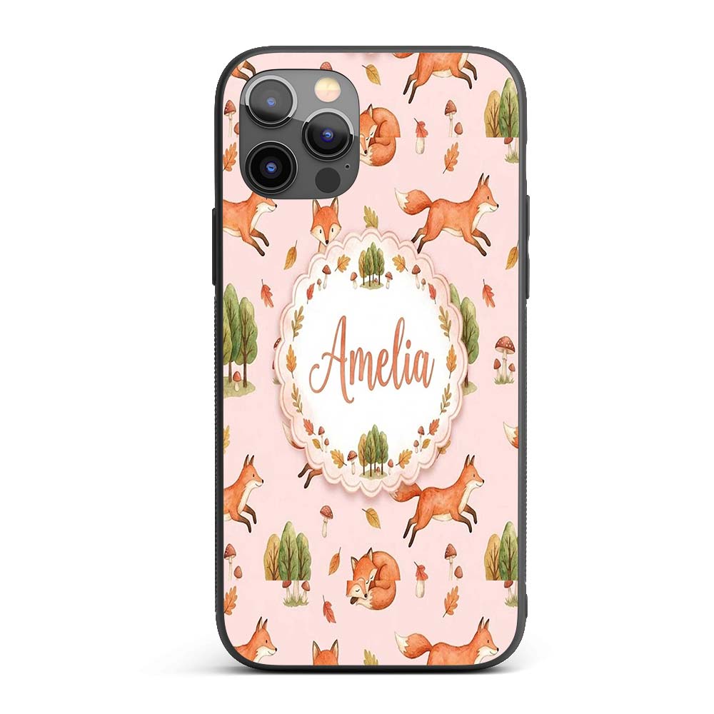 Woodland Fox with Trees Leaves Mushrooms Soft Custom Name Protective Phone Case Mobile Cover Durable Everyday Smartphone Shock Resistant