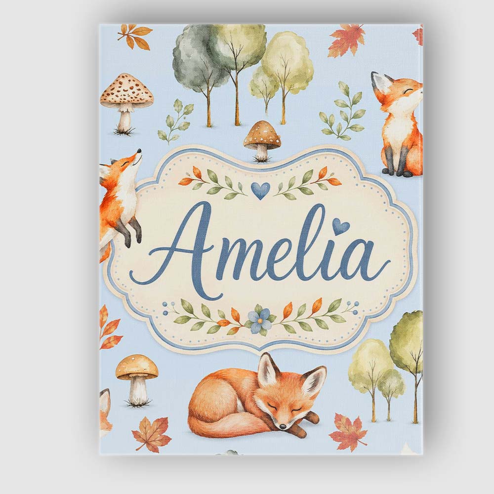 Personalised Name Woodland Fox with Trees Custom Unique Gift Idea Elegant Feature Canvas Wall Art Print Decor Picture Ready to Hang