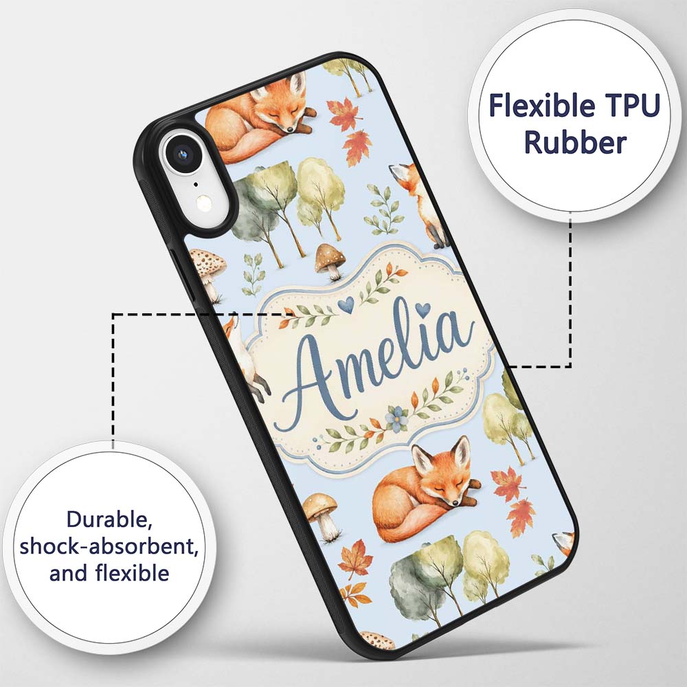 Woodland Fox with Trees Leaves Mushrooms Soft Custom Name Protective Phone Case Mobile Cover Durable Everyday Smartphone Shock Resistant