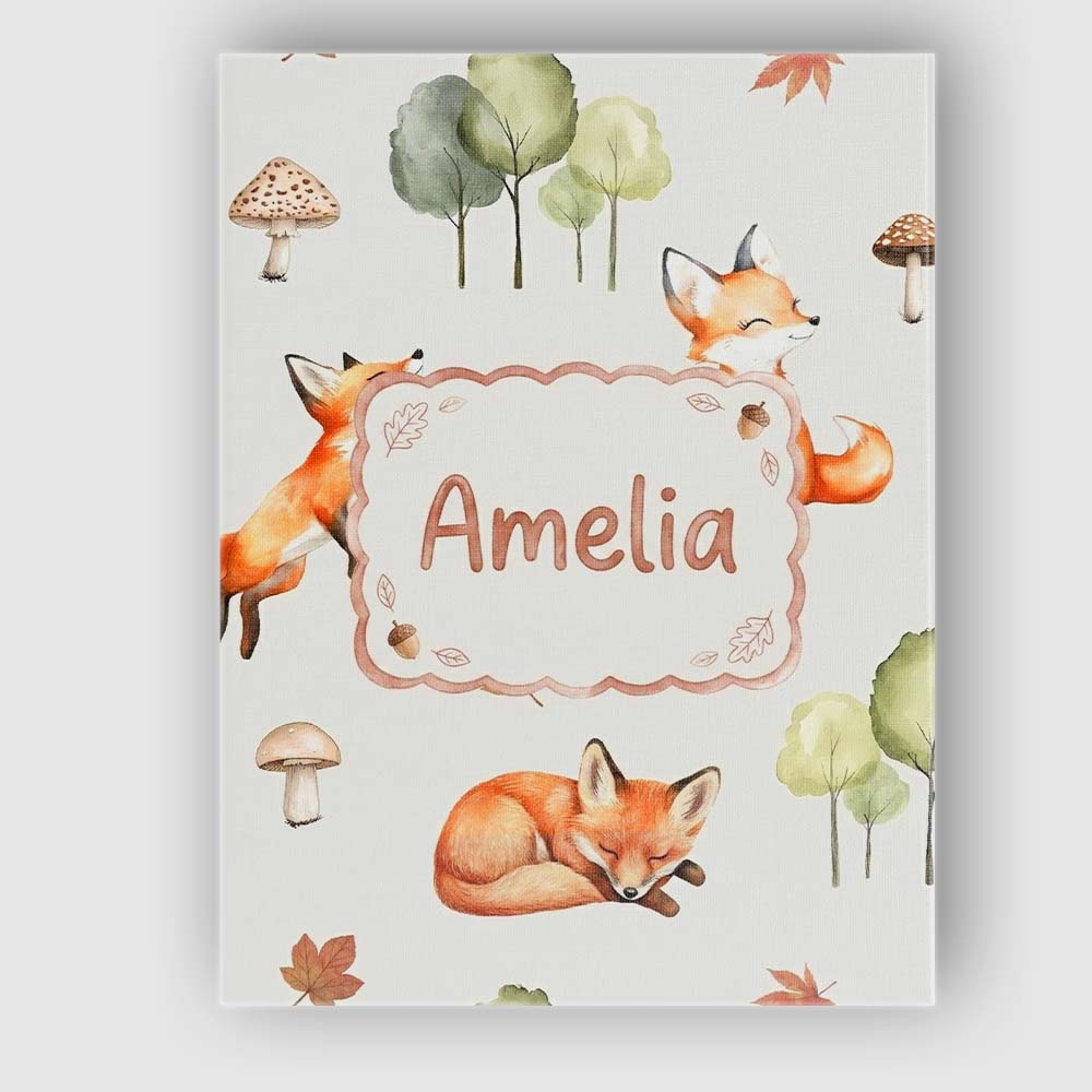 Personalised Name Woodland Fox with Trees Custom Unique Gift Idea Elegant Feature Canvas Wall Art Print Decor Picture Ready to Hang