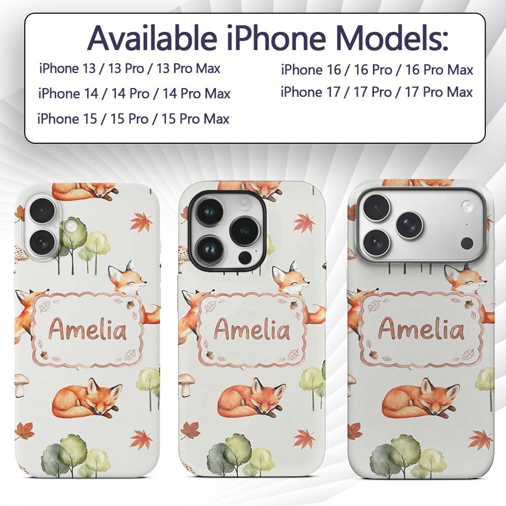 Woodland Fox with Trees Leaves Mushrooms Soft Custom Name Protective Phone Case Mobile Cover Durable Everyday Smartphone Shock Resistant