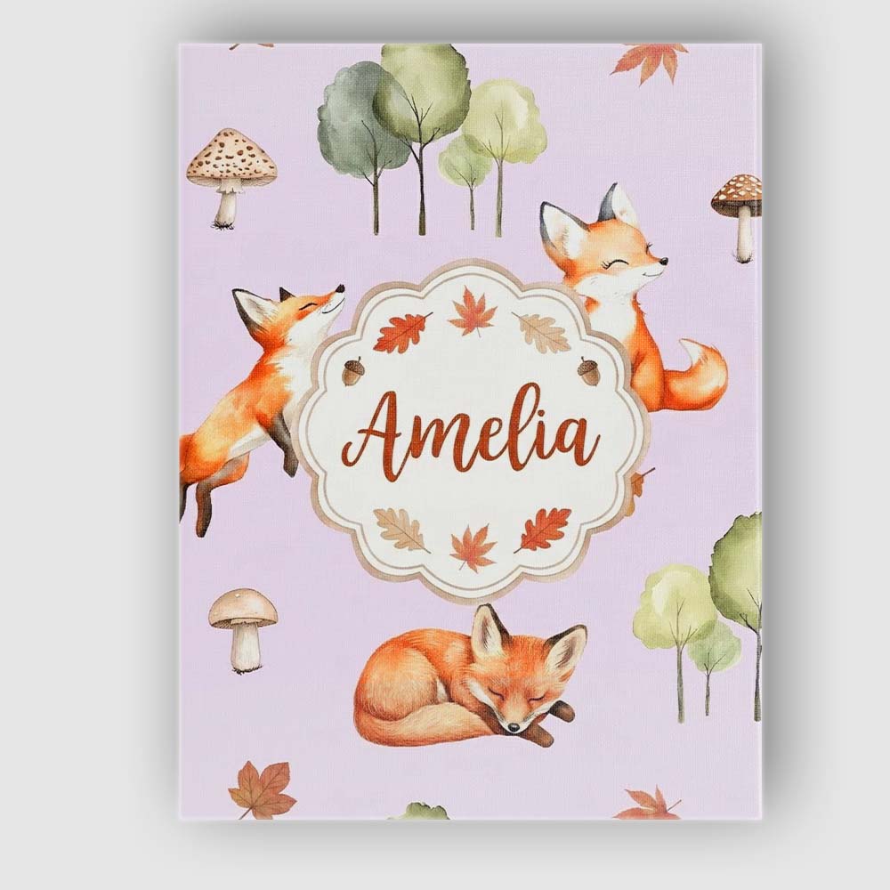Personalised Name Woodland Fox with Trees Custom Unique Gift Idea Elegant Feature Canvas Wall Art Print Decor Picture Ready to Hang