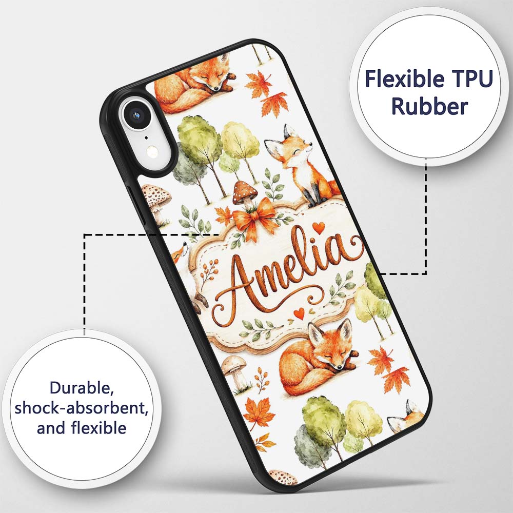 Woodland Fox with Trees Leaves Mushrooms Soft Custom Name Protective Phone Case Mobile Cover Durable Everyday Smartphone Shock Resistant