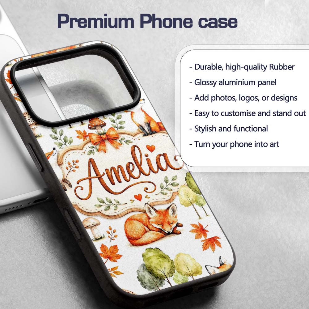 Woodland Fox with Trees Leaves Mushrooms Soft Custom Name Protective Phone Case Mobile Cover Durable Everyday Smartphone Shock Resistant