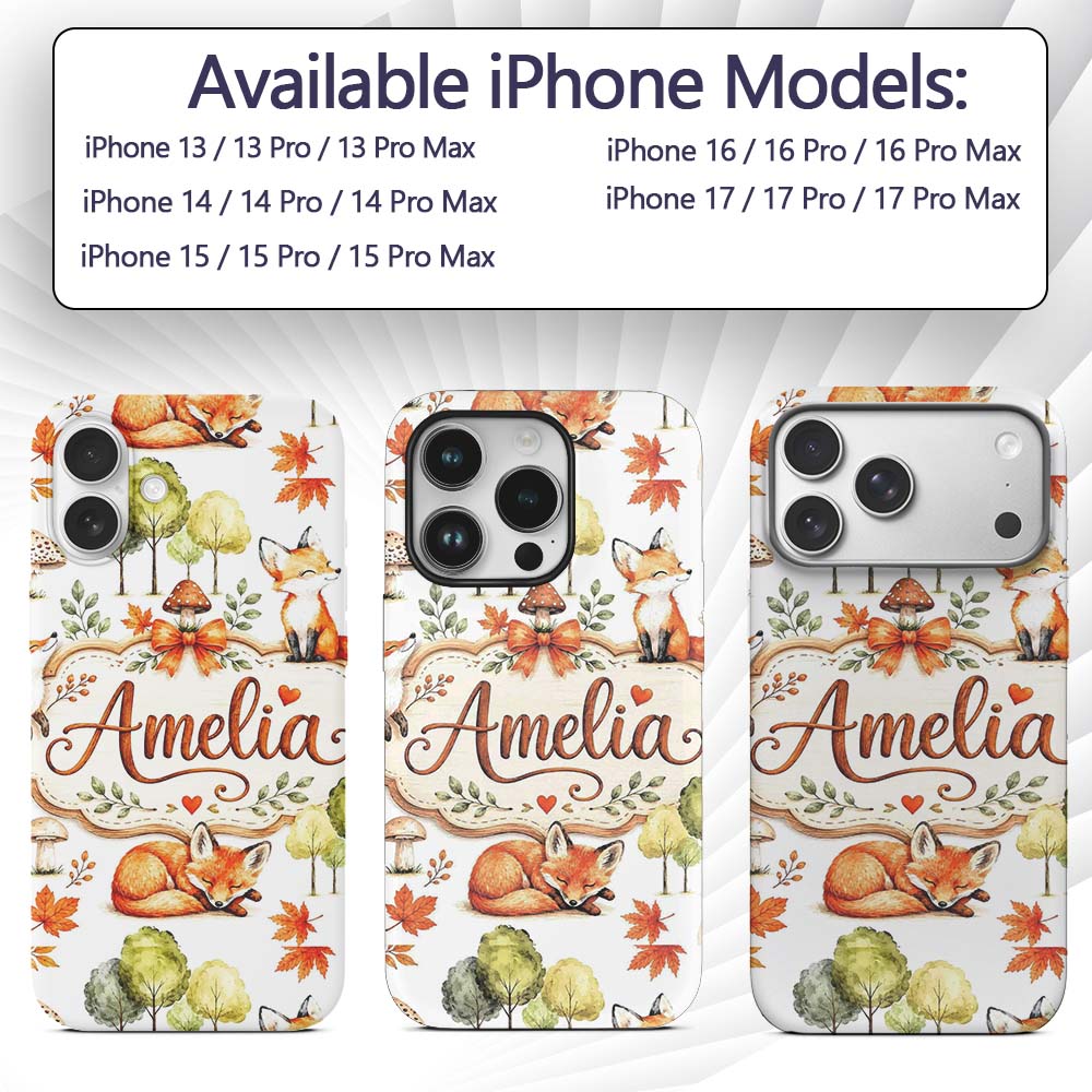 Woodland Fox with Trees Leaves Mushrooms Soft Custom Name Protective Phone Case Mobile Cover Durable Everyday Smartphone Shock Resistant