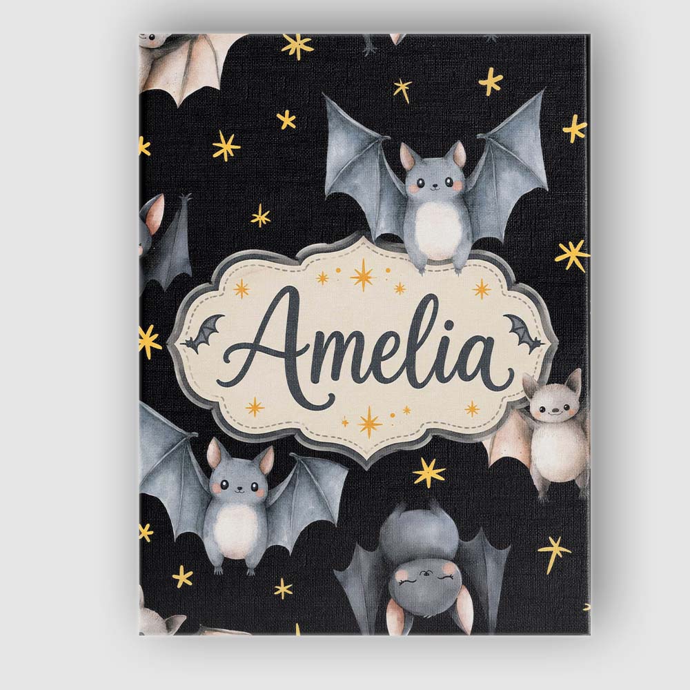 Personalised Name Cute Baby Bats with Stars Custom Bespoke Interior Contemporary Canvas Wall Art Print Decor Picture Ready to Hang