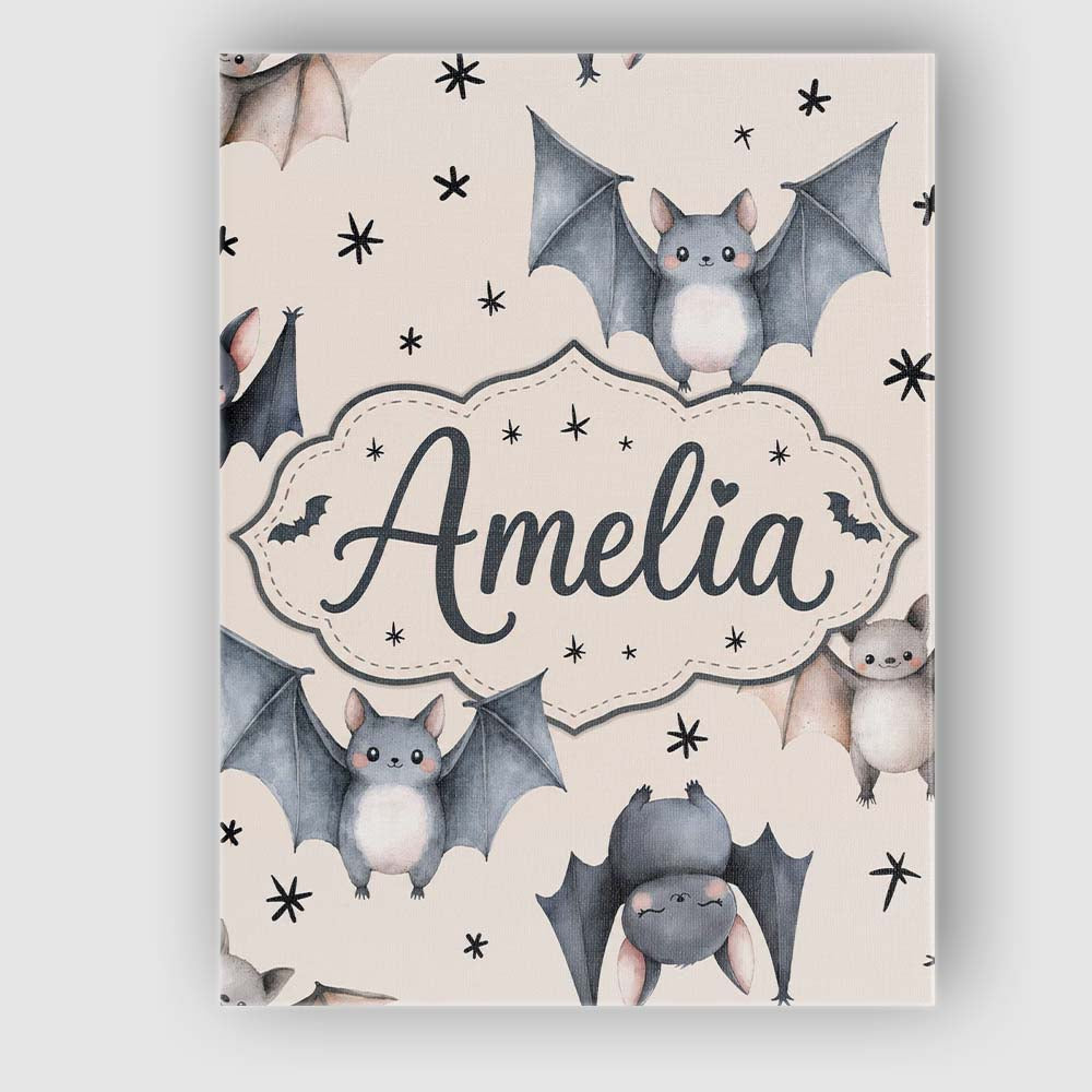 Personalised Name Cute Baby Bats Flying Custom Modern Room Accent Elegant Feature Canvas Wall Art Print Decor Picture Ready to Hang
