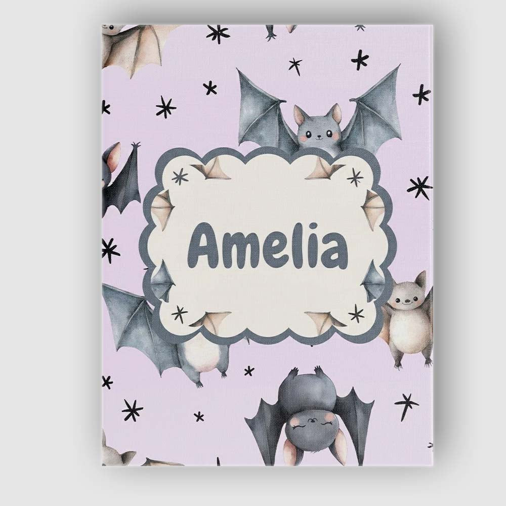 Personalised Name Cute Baby Bats Flying Custom Modern Room Accent Elegant Feature Canvas Wall Art Print Decor Picture Ready to Hang