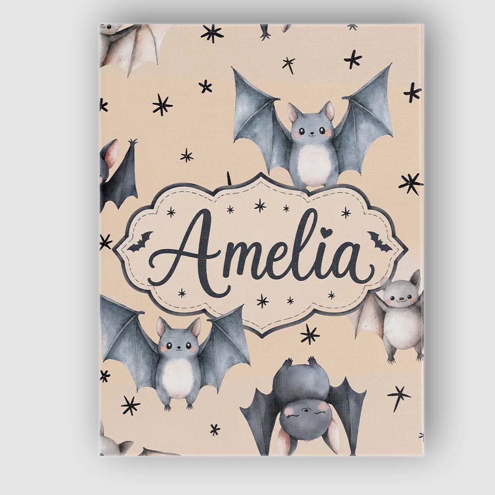 Personalised Name Cute Baby Bats Flying Custom Modern Room Accent Elegant Feature Canvas Wall Art Print Decor Picture Ready to Hang