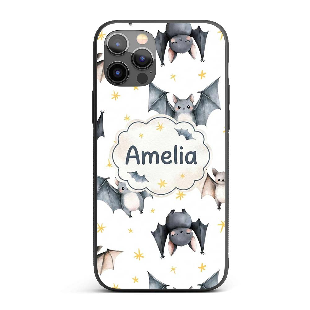 Cute Baby Bats Flying with Stars Printed Design Custom Name Protective Phone Case Mobile Cover Durable Everyday Smartphone Shock Resistant