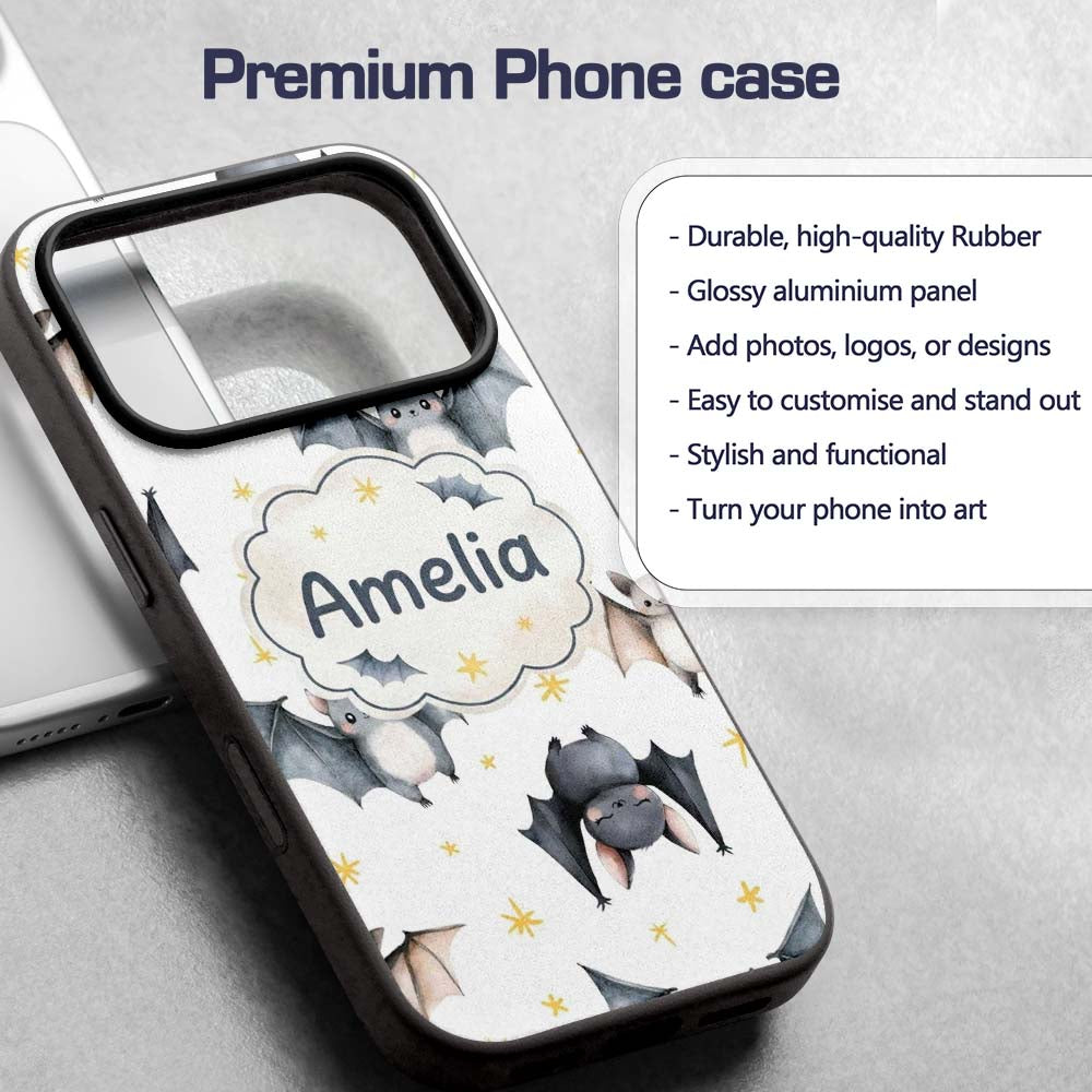 Cute Baby Bats Flying with Stars Printed Design Custom Name Protective Phone Case Mobile Cover Durable Everyday Smartphone Shock Resistant