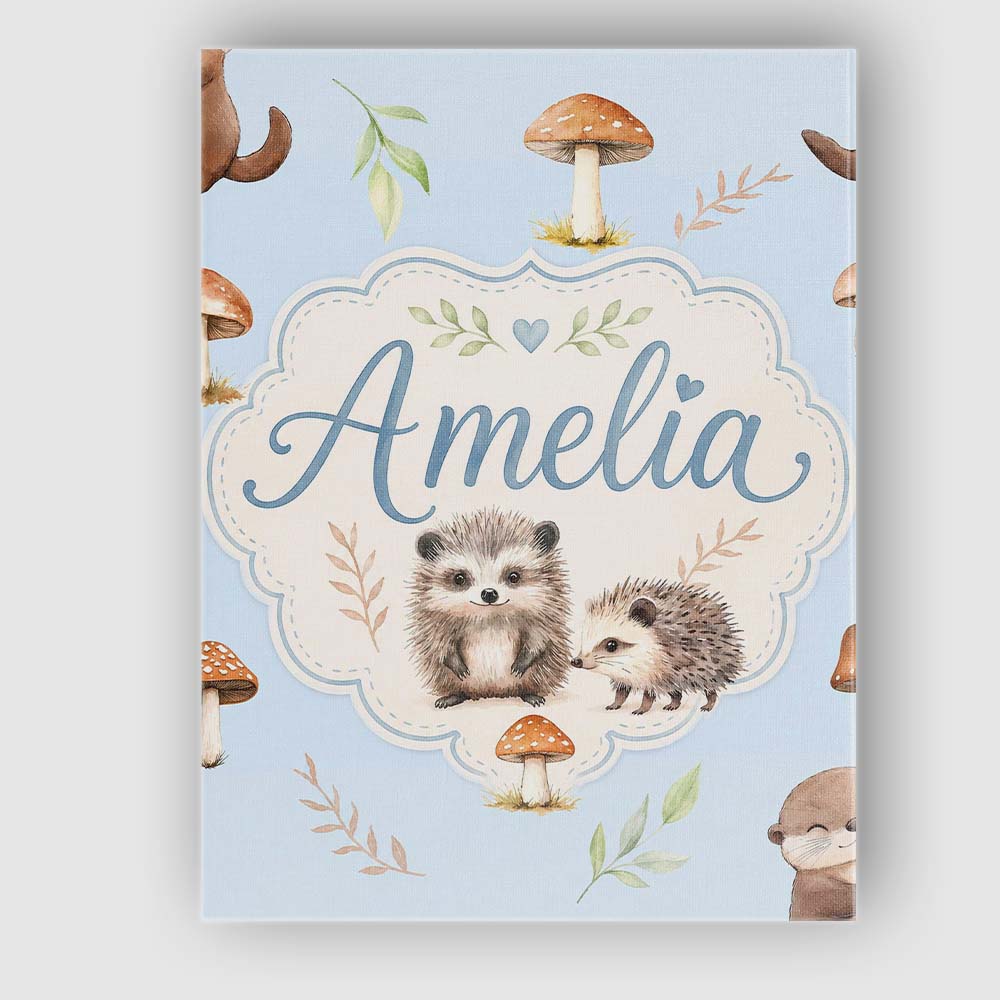 Personalised Name Woodland Hedgehogs with Custom Unique Gift Idea Elegant Feature Canvas Wall Art Print Decor Picture Ready to Hang