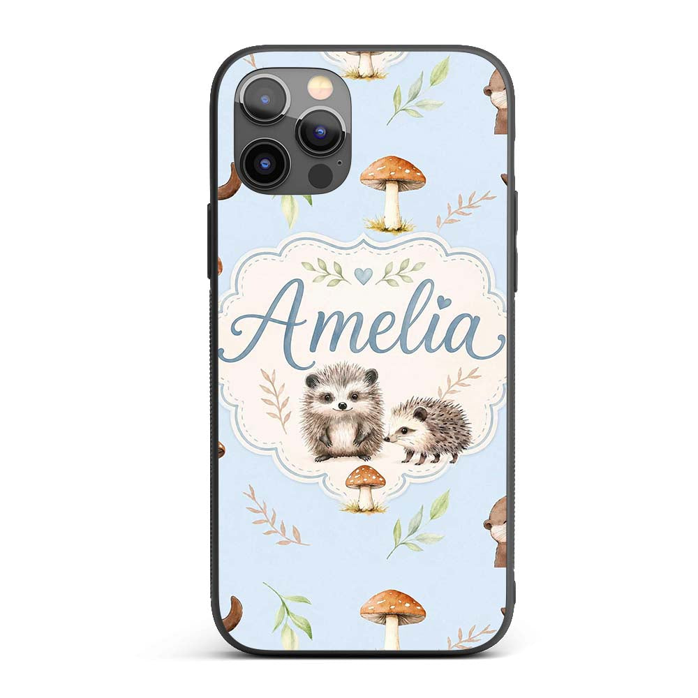 Woodland Hedgehogs with Mushrooms Leaves Soft Custom Name Protective Phone Case Mobile Cover Durable Everyday Smartphone Shock Resistant