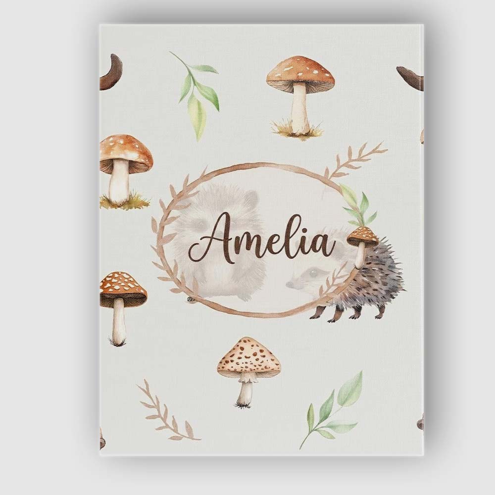 Personalised Name Woodland Hedgehogs with Custom Unique Gift Idea Elegant Feature Canvas Wall Art Print Decor Picture Ready to Hang