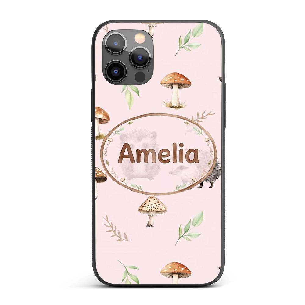 Woodland Hedgehogs with Mushrooms Leaves Soft Custom Name Protective Phone Case Mobile Cover Durable Everyday Smartphone Shock Resistant