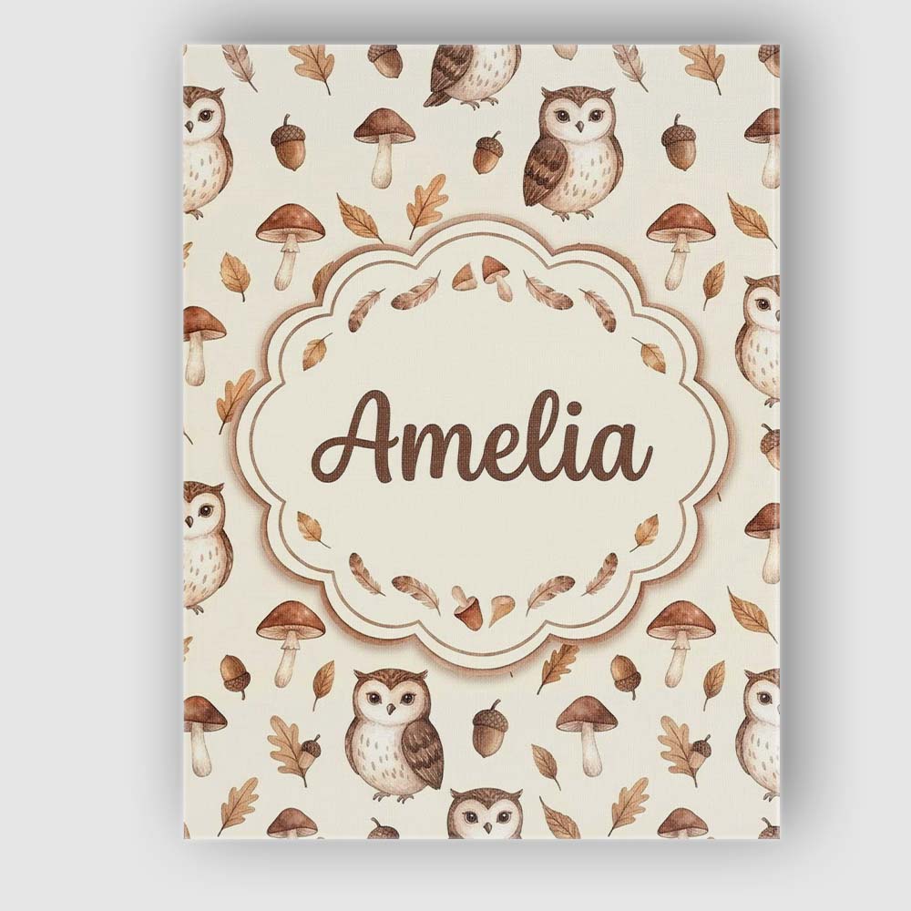 Personalised Name Cute Woodland Owls with Custom Unique Gift Idea Elegant Feature Canvas Wall Art Print Decor Picture Ready to Hang