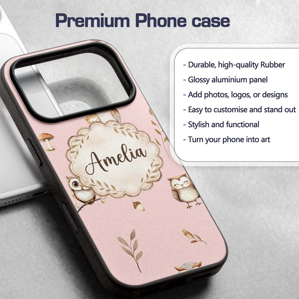 Cute Woodland Owls with Mushrooms Leaves Soft Custom Name Protective Phone Case Mobile Cover Durable Everyday Smartphone Shock Resistant