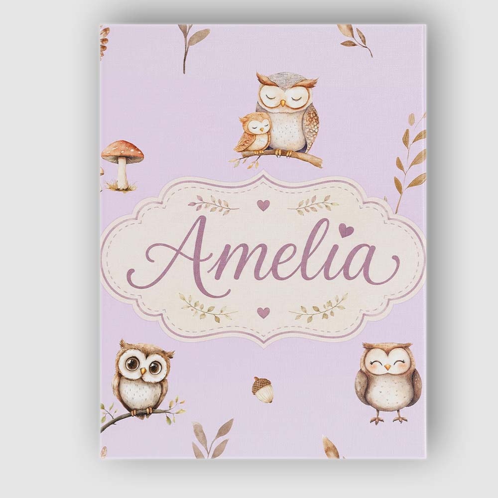 Personalised Name Woodland Owls with Custom Premium Decorative Design Modern Room Accent Canvas Wall Art Print Decor Picture Ready to Hang