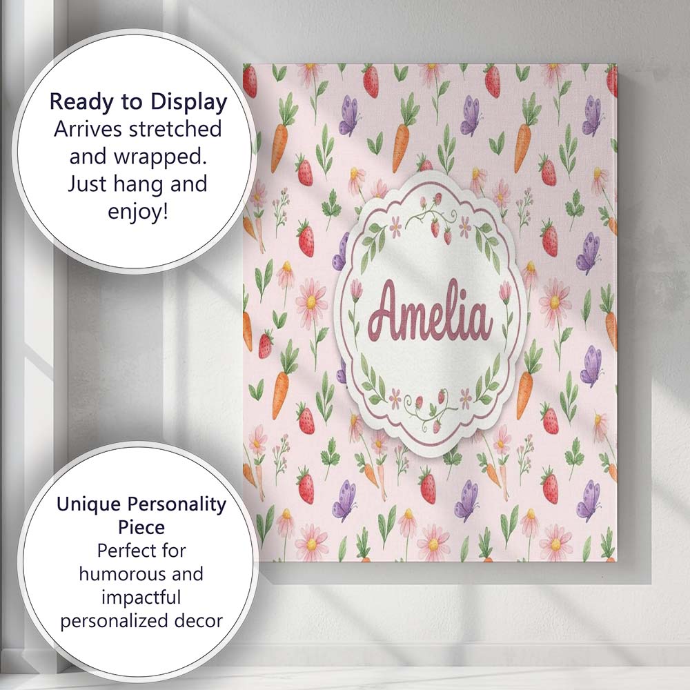 Personalised Name Cute Easter Bunnies with Custom Unique Gift Idea Elegant Feature Canvas Wall Art Print Decor Picture Ready to Hang