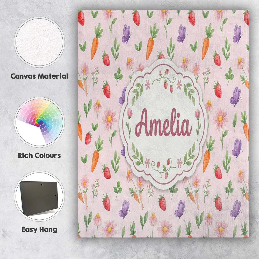 Personalised Name Cute Easter Bunnies with Custom Unique Gift Idea Elegant Feature Canvas Wall Art Print Decor Picture Ready to Hang