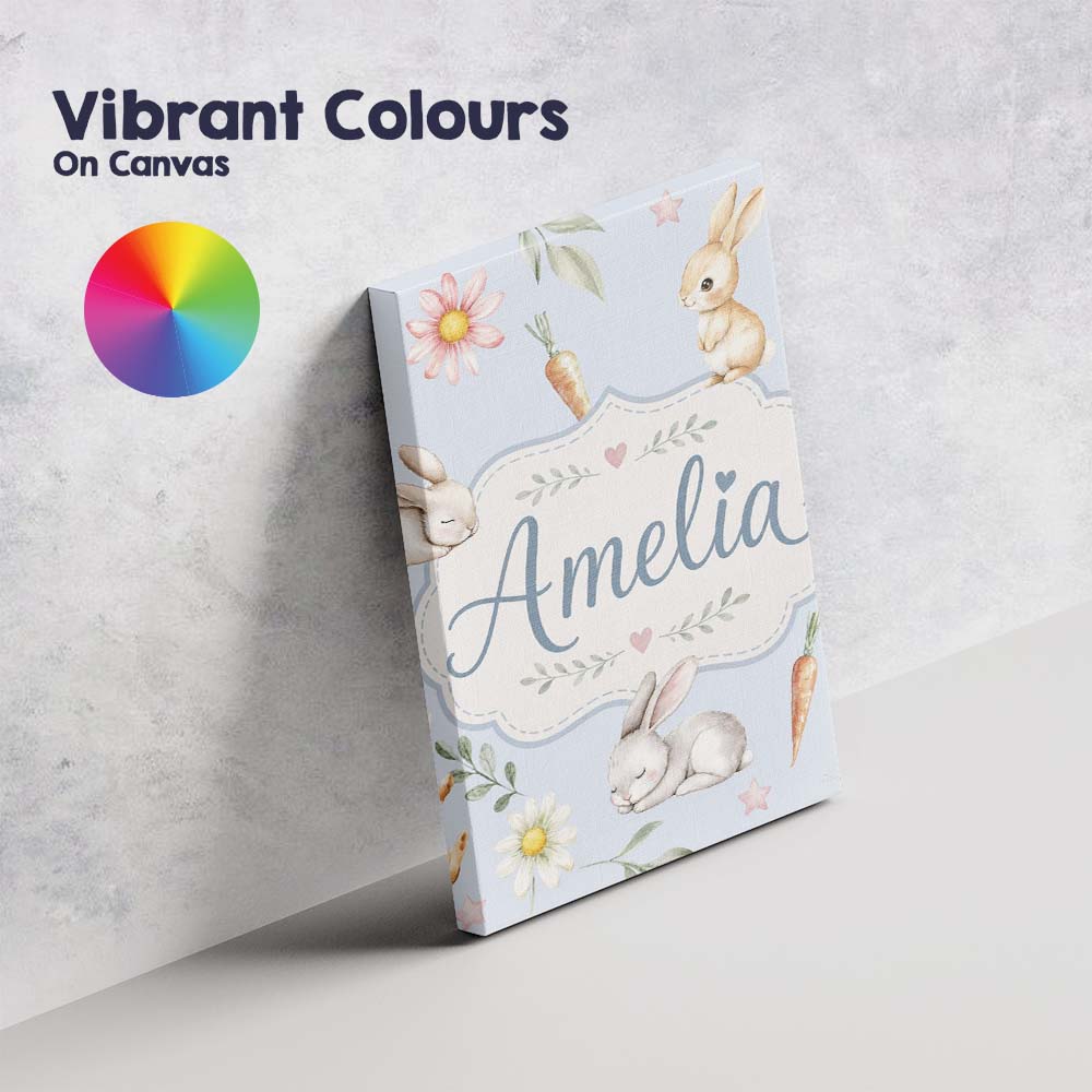 Personalised Name Cute Easter Bunnies with Custom Unique Gift Idea Elegant Feature Canvas Wall Art Print Decor Picture Ready to Hang