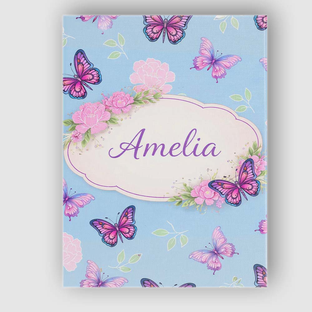 Personalised Name Vibrant Pink Purple Butterflies Sky Blue Seamless Custom Canvas Wall Art Print Decor Picture Ready to Hang