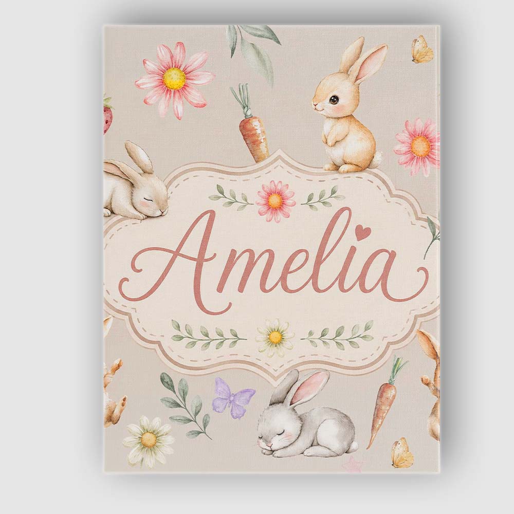 Personalised Name Cute Easter Bunnies with Custom Unique Gift Idea Elegant Feature Canvas Wall Art Print Decor Picture Ready to Hang