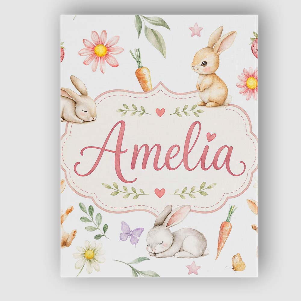 Personalised Name Cute Easter Bunnies with Custom Unique Gift Idea Elegant Feature Canvas Wall Art Print Decor Picture Ready to Hang