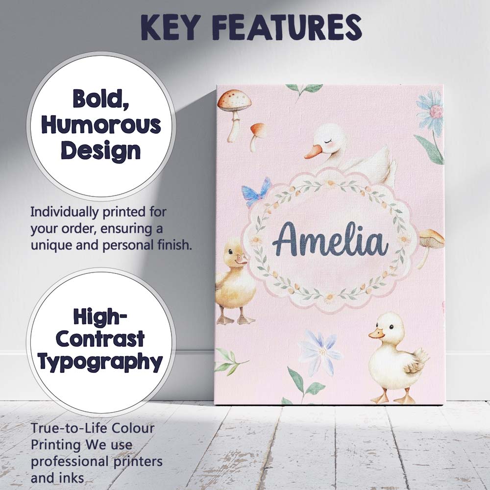 Personalised Name Swan and Ducklings with Custom Unique Gift Idea Elegant Feature Canvas Wall Art Print Decor Picture Ready to Hang